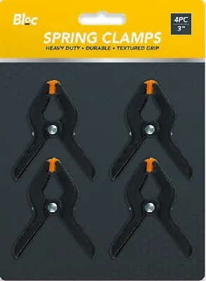 Pack Of 4 X 3  HARD GRIP STRONG BLACK SPRING CLAMPS WOODWORK/CRAFT/MARKET STALLS • £3.49