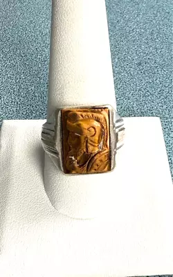 Men's 925 Sterling Silver And Gold Tiger's Eye Warrior Cameo Ring Size 11 • $75