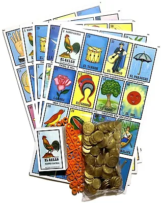 Jumbo Loteria Mexicana Game With 100 Plastic Coins Plus 80 Chips Bundle • $14.99