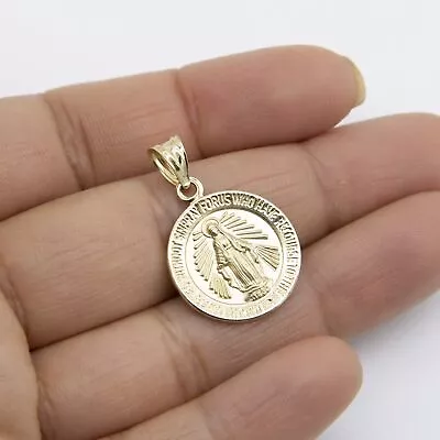 1  Round Textured Miraculous Mary Pendant Real 14K Yellow Gold • $175.99