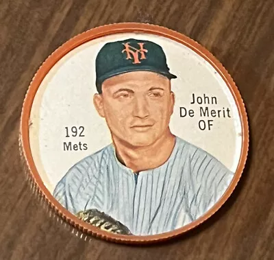 1962 Shiriff Salada Tea Baseball Plastic Coin - John DeMerit New York Mets # 192 • $9.95
