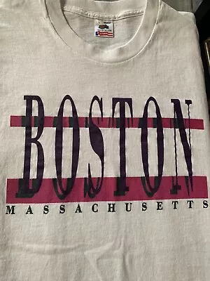 Vintage Boston Massachusetts Single Stitch T Shirt White Large 70s 80s 90s Vtg • $24.99