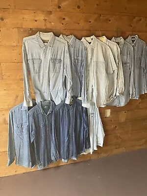 LOT OF 10 Sz M Vintage Worn Denim & Chambray Shirts Mens Blue 1990s Button Up A • $49.99