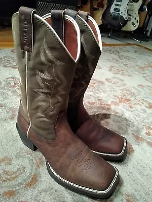 Justin Wylie Brown & Olive Green Leather Square Toe Cowboy Boots #2569 Men's 8d • $55.95