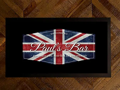 Bar Runner Mat - Personalised Welcome Union Jack Flag Beer Label Bar Runner Mat • £15.45