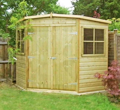 8x8 Shiplap Pressure Treated Timber Double Door Corner Shed • £910