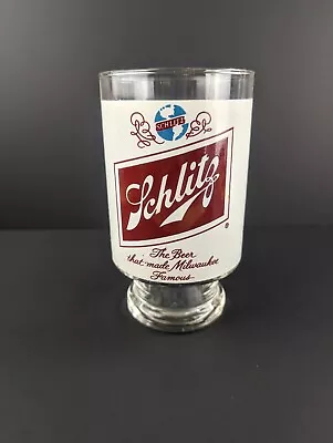 Vintage Schlitz Milwaukee Beer Glass Large 32oz Footed Bar Brewery Glassware • $9