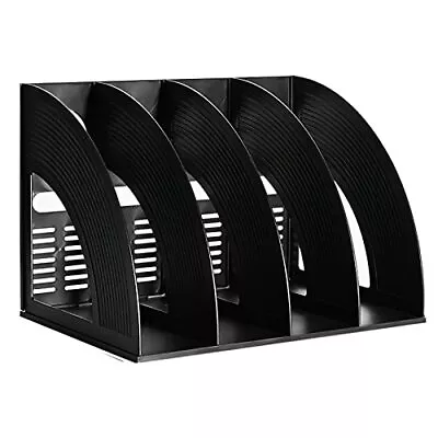  Magazine File Holder Vertical PP Folder Book Desktop Organizer Black 4 Section • $27.58