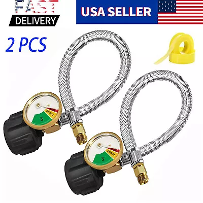 2 Pack 15 Inch Stainless RV Propane Hose With Gauge QCC1/ Type 1 Connection • $23.99