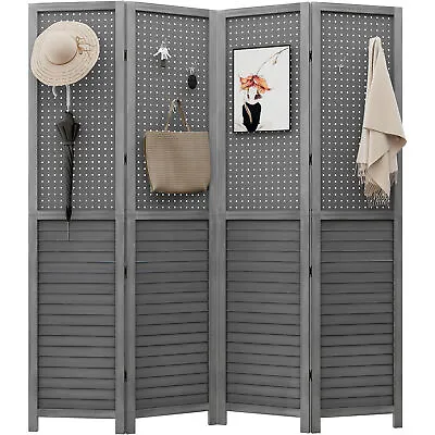 4 Panel Room Divider Folding Privacy Screens With Pegboard Display Frees • $76.29