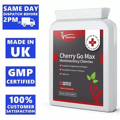 Concentrated Tart Montmorency Cherry Capsules 90 X 1500mg High Strength Vegan UK • £7.85