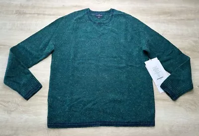 NWT Brooks Brothers Mens Sweater Green M Wool Donegal Tipped Crew Neck $119 • $49.49