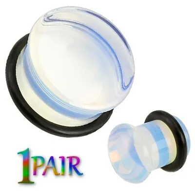 Pair 8g-25mm OPALITE STONE PLUGS Single Flare Gauges Organic Ear Moonstone 1235 • $14.95