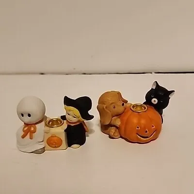 Vintage Morehead Halloween Figurines Mini Candle Holder Cat Dog Ghost Witch • $16.99