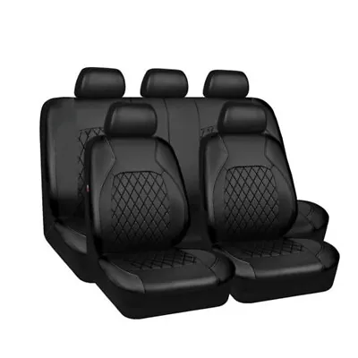 Black Leather 5-Sits Car Seat Covers Front Rear Full Set Interior Cushion 9Pcs • $64.99