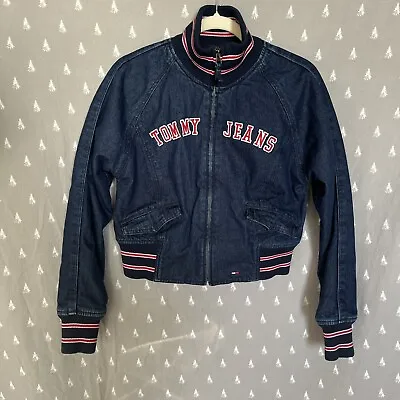 VTG Tommy Jeans Youth Large Denim Cropped Varsity Jacket Can Fit Women S/M Y2K • $75