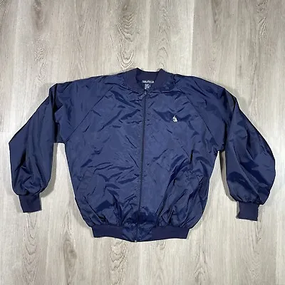 Vintage Nautica Jacket Men’s Full Zip Windbreaker Blue Spell Out Retro 90s • $29.95