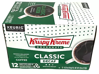 Krispy Kreme Doughnuts Classic Decaf Medium Roast Coffee K Cups 12 Ct 3.9 Oz • $12.59