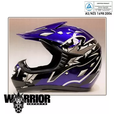 Motocross Helmet  Blue Kids Child Youth XS To XL Aust Std Dirt Bike Quad • $69.45