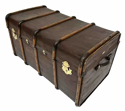 VINTAGE ANTIQUE LARGE TRUNK MULE CHEST BLANKET TOY LINEN BOX COFFEE TABLE C1920s • £195