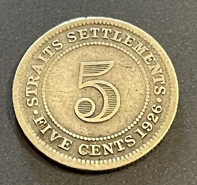 Straits Settlements 1926 5 Cents Coin • $9.95