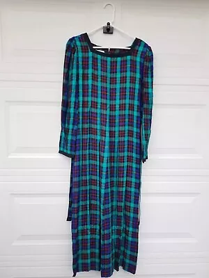 VTG Sarah Elizabeth Dress Sz 12 Long Turquoise Blue Purple Red Plaid Modest Long • $30