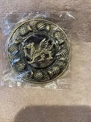 Welsh Wales Scot Kilt Pin Ddraig Goch Red Dragon Thistle Brass (?) • £14.60
