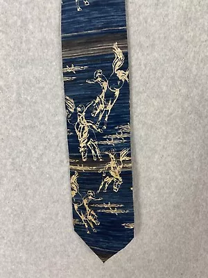 Loneroo Men Neck Tie Blue Silk Western Cowboy Rodeo Americana • $18.99