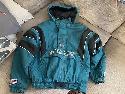 Vintage Starter Philadelphia Eagles Puffer Anorak Jacket Pullover Hooded Large • $179.99