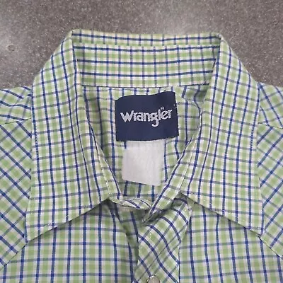 VINTAGE Wrangler Western Pearl Snap Button Short Sleeve Plaid Shirt (Medium) • $8.99