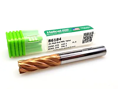 $44.95 • Buy Helical 3/8 X 3/8 X 1 X 3 R.01 Solid Carbide End Mill T-Plus 6 Flute 86184
