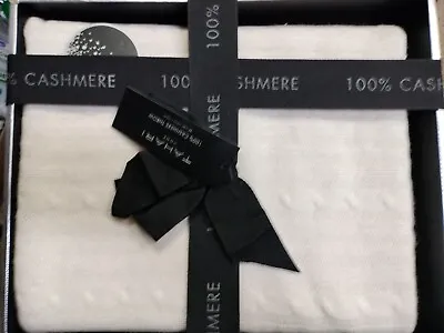 Tahari Pure Cashmere Knit Off White Ivory Throw Blanket 50”x60” Gift Box NIB$299 • £124.41