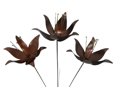 Metal Lily Flower Garden Ornament Set Of 3 Lilies On 100cm Stick - Bronze Colour • £29.99