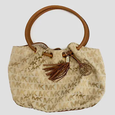 MICHAEL KORS East West Signature Jacquard Brown Leather Ring Tote Bag Purse • $49