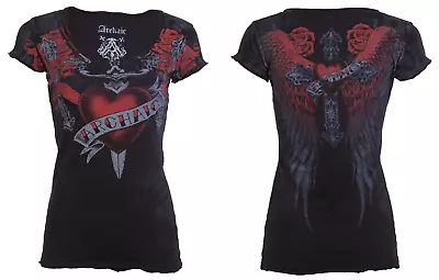 Archaic By Affliction Women's T-shirt Heart Struck Biker Tattoo • $24.95