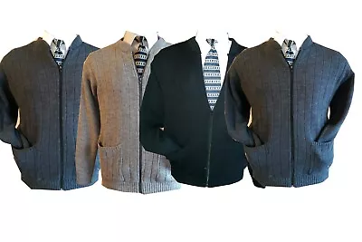 £12.99 • Buy Plain Mens Cardigan ZIP UP Sweater Zipper Cardigans Jumper Grandad Style  M L XL