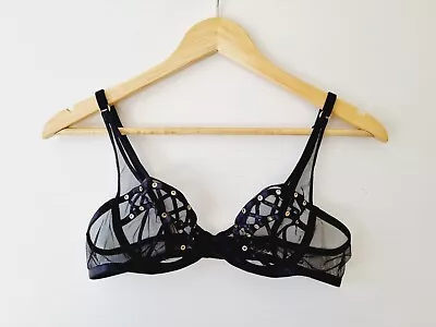 $48.50 • Buy HONEY BIRDETTE Black Sheer Mesh Unpadded Bra SIZE 12B 34B