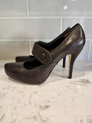 MAX STUDIO Fine Leather Heels 6M Pumps Brown Slip On Strap Button Women's Shoes • $29.99