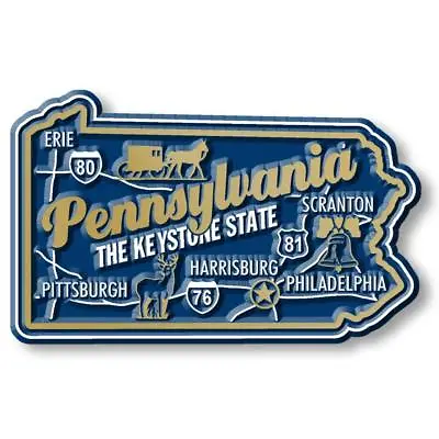 Pennsylvania The Keystone State Premium Map Fridge Magnet • $6.99