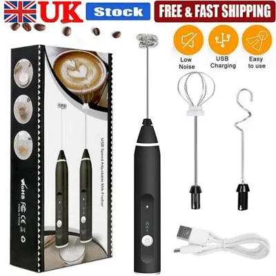 Milk Frother USB Electric Whisk Rechargeable Handheld Beater Mixer 3 Attachments • £8.49