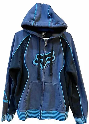 Fox Racing Blue Full Zip Hooded Sweatshirt Hoodie Large Embroidered Logo • $35