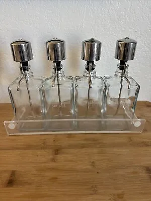 Mid Century Modern Etched Liquor Decanters Chrome Pump Bar Set For MCM Bar Cart • $129