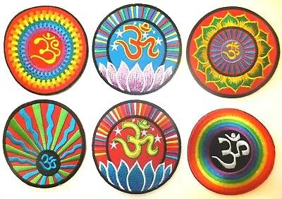 OM AUM PATCH; 6 Colourful Designs *SEW-ON/IRON-ON* Embroidered Badge RAINBOW • £2.79