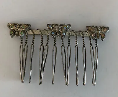 VINTAGE RHINESTONE BUTTERFLY Silver Tone HAIR COMB UP DO HAIR ACCESSORY • $10.95