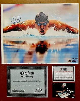 Michael Phelps Signed 16x20 Action Olympic Swimming Canvas 8 In 08 Insc Rare Ltd • $1650