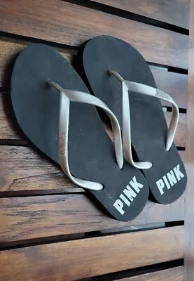 Victorias Secret PINK Logo Flip Flops Thongs Beach Wear Black Sz. S New Other • $15.99