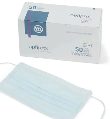 100 OptiPro Surgical Face Masks - Type IIR 3 Ply Masks Disposable Protective • £6.99