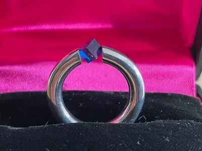 Blue Sapphire Silver Ring - Unique Cubist Design From Sri Lanka - Size O • £59