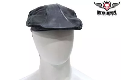 New Premium Black Leather Newsboy Cap For Fashion & Biker Rider 2 Pieces • $24.99