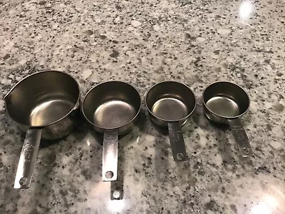 Vintage 4 Piece Foley SCRIPT Measuring Cups Stainless Steel USA 1/4-1/3-1/2-1 • $14.36